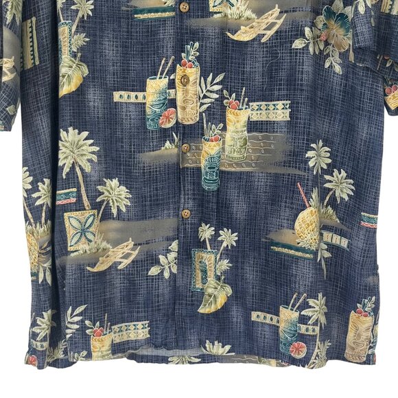 Paradise Collection Hawaiian Shirt Mens Large Blue Tropical Button Front - Picture 4 of 8